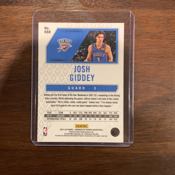 Josh Giddey Rookie Card #668 - Picture 2 of 2